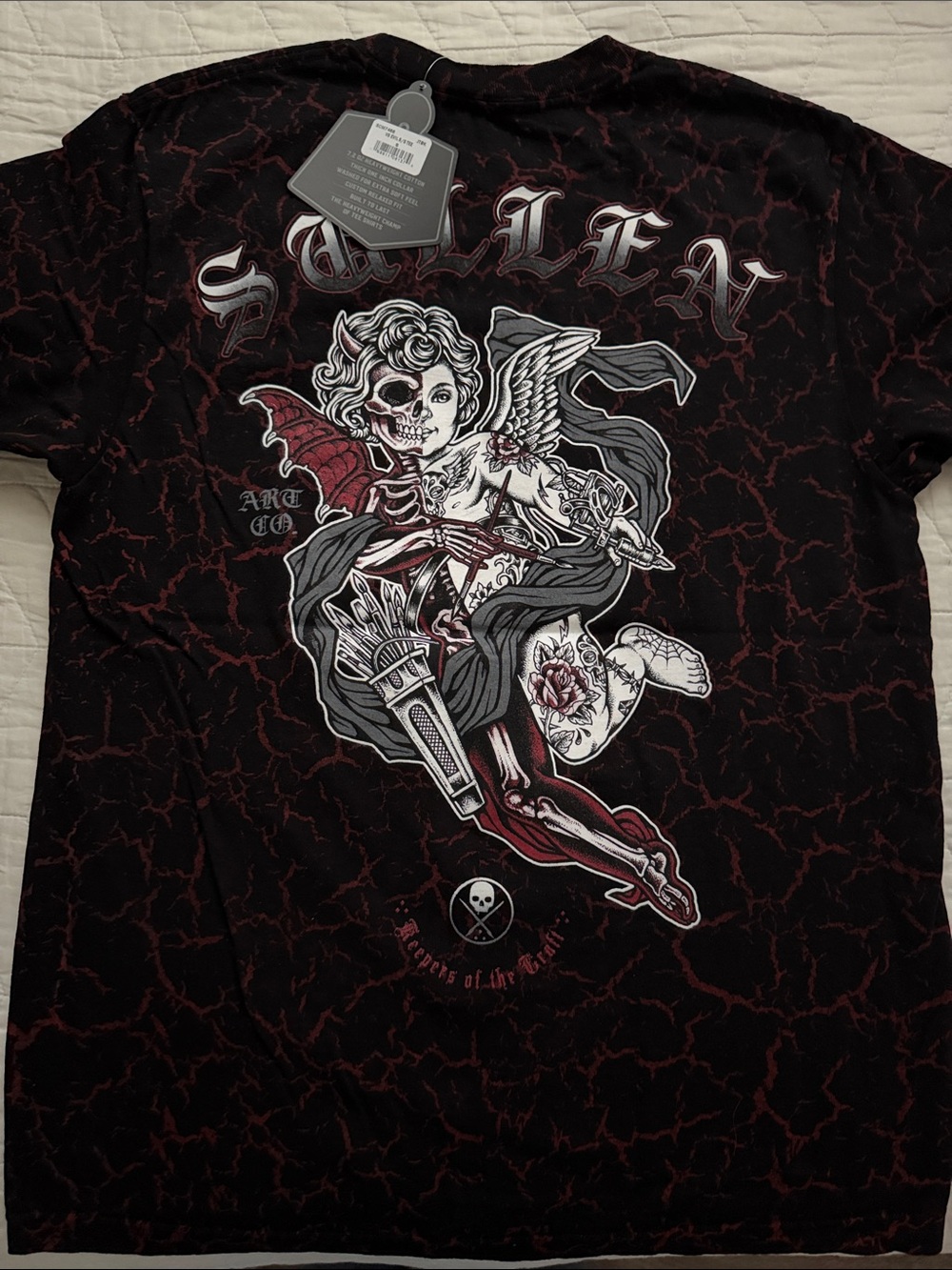 Sullen Black & Red Graphic Angel Skull Short Sleeve Tee